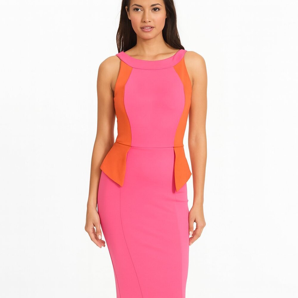 Bebe Pink &‎ Orange Colorblock Peplum Midi Dress – Bold Bodycon Small